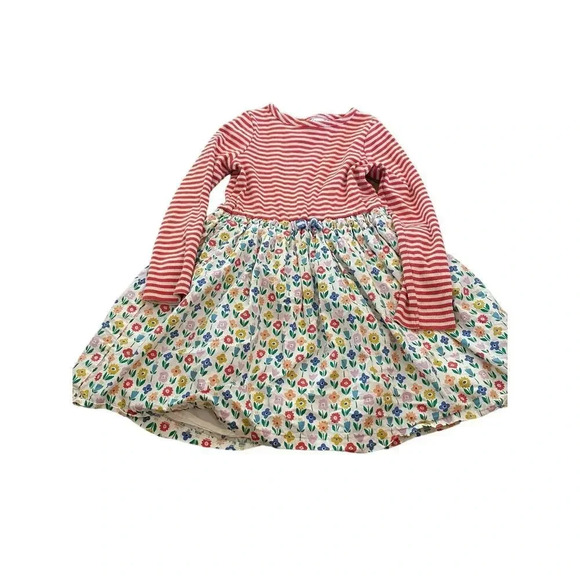 Mini Boden Red Long Sleeve Floral Striped Fit & Flared Dress Size 7-8Y - Picture 1 of 4